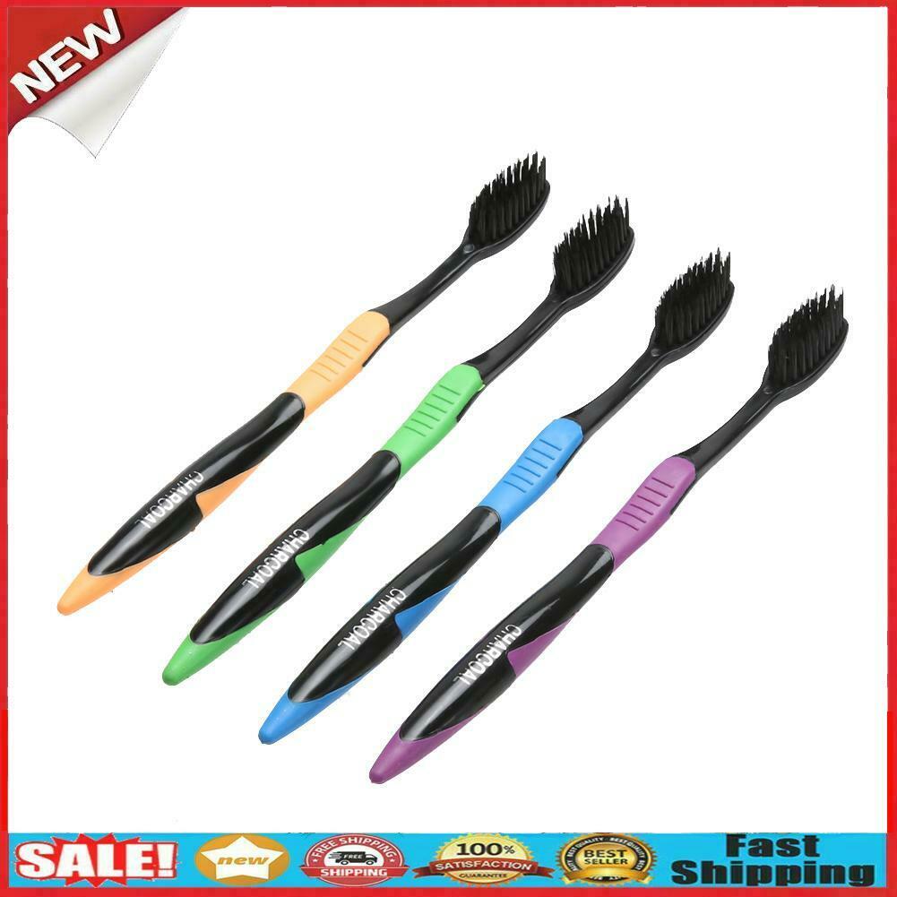 4PC Bamboo Charcoal Toothbrush Oral Dental Care Soft Nano Bristle Teeth Brush  @