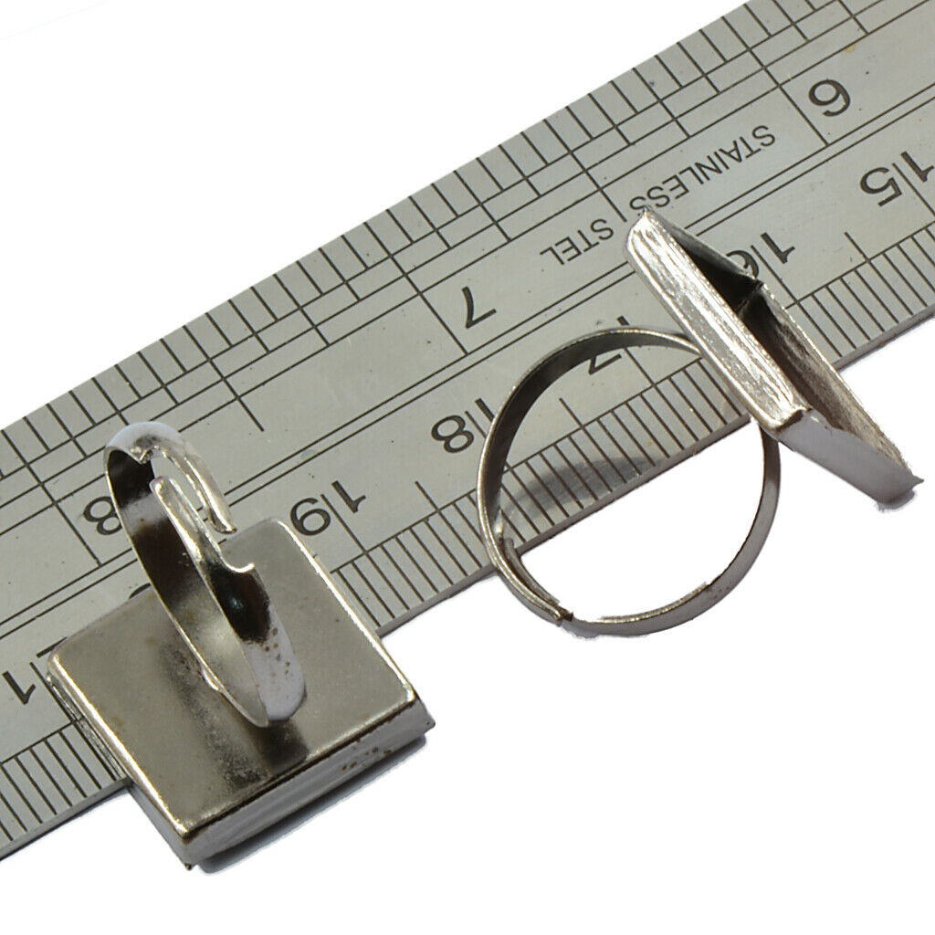 2pcs 16mm Adjustable Square Blank Cabochon Bezel Base DIY Ring Finding Black