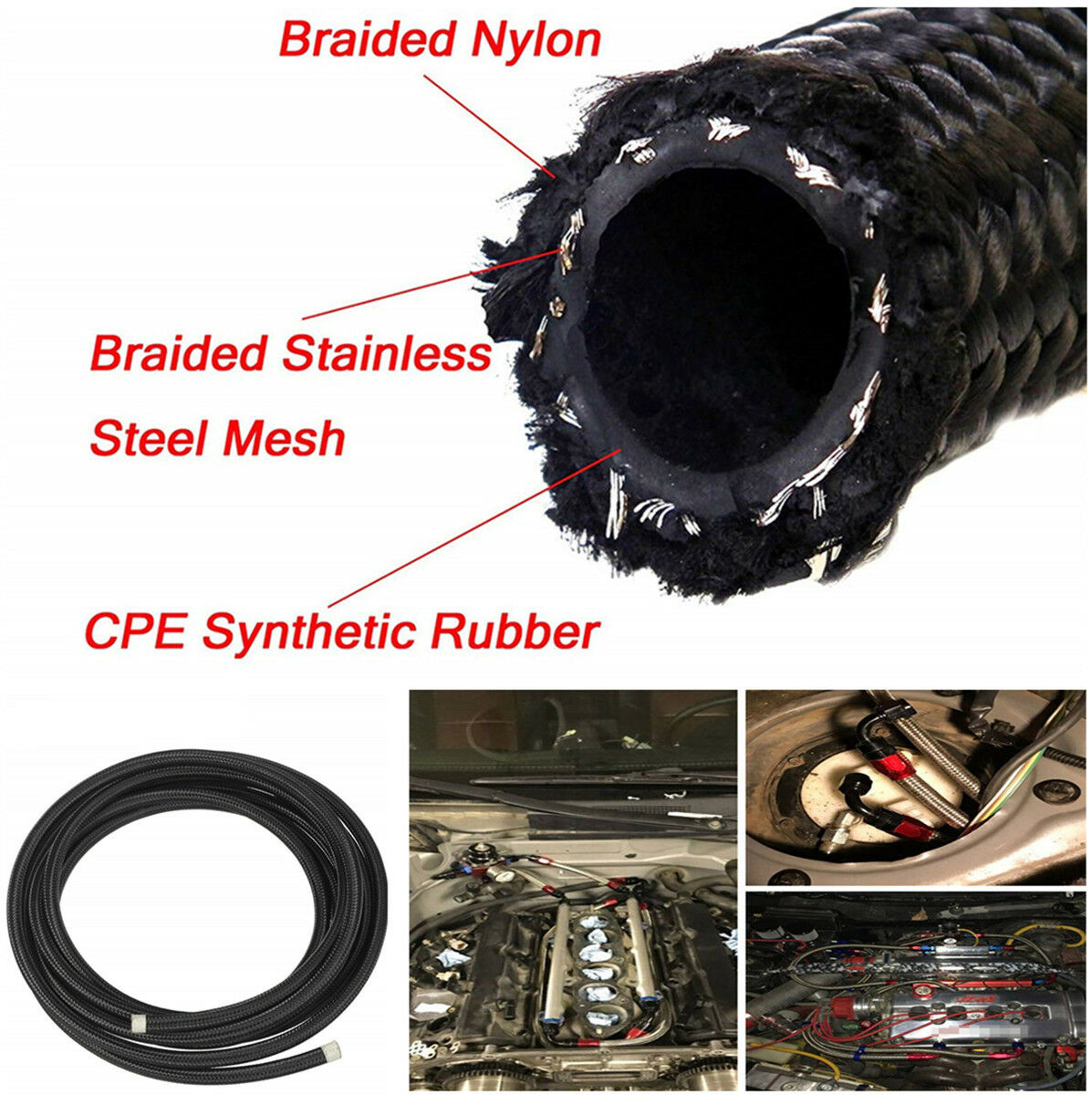Nylon+ Stainless steel braided+NBR+CPE synthetic rubber Oil Fuel Line AN20 20AN