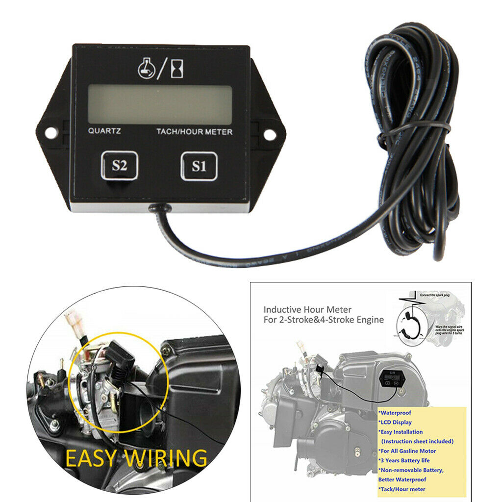Tach Hour Meter LCD 2/4 Stroke Dirt Bike Tachometer Meters Engine Reminder