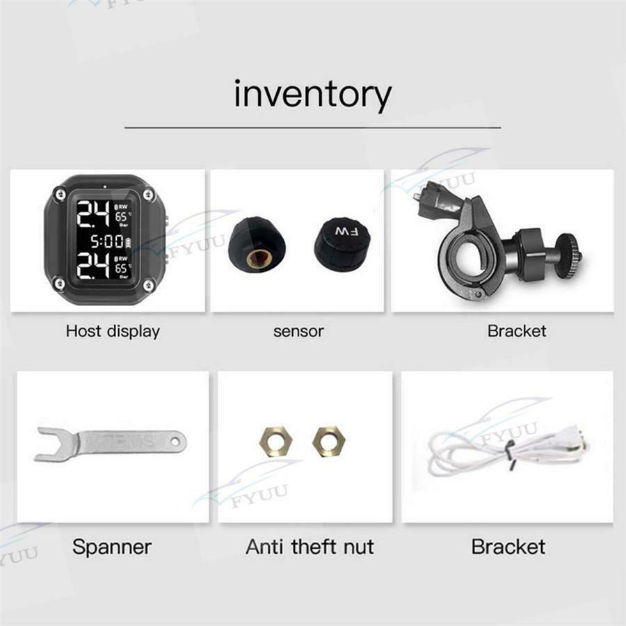 Motorcycle Tire Bike Pressure Monitoring System TPMS Alarm System w/ 2 Sensors