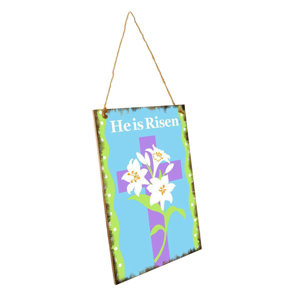 Easter Hanging Sign Ornament Bunny Plaque w/ String Door Home Decor Cross