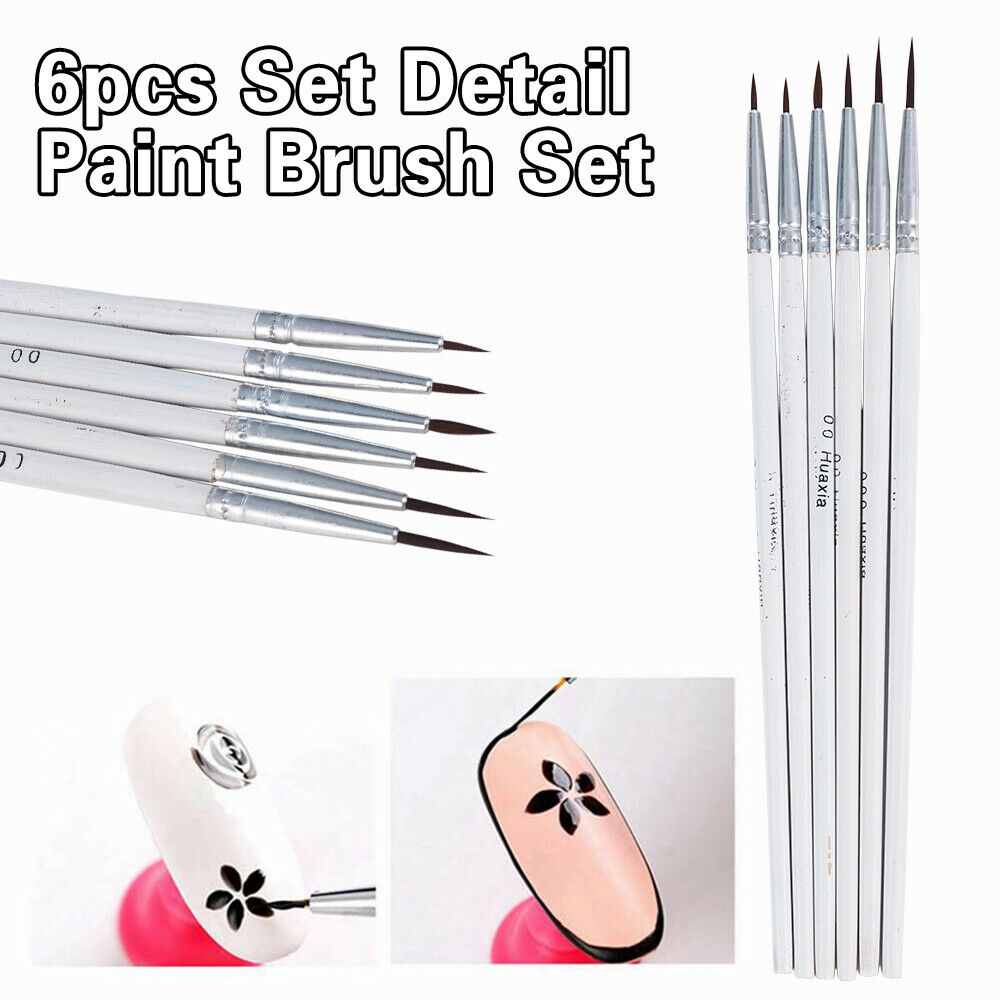 6x White Extra Fine Detail Paint Brush Set Mini Detailing Painting Acrylic Oil