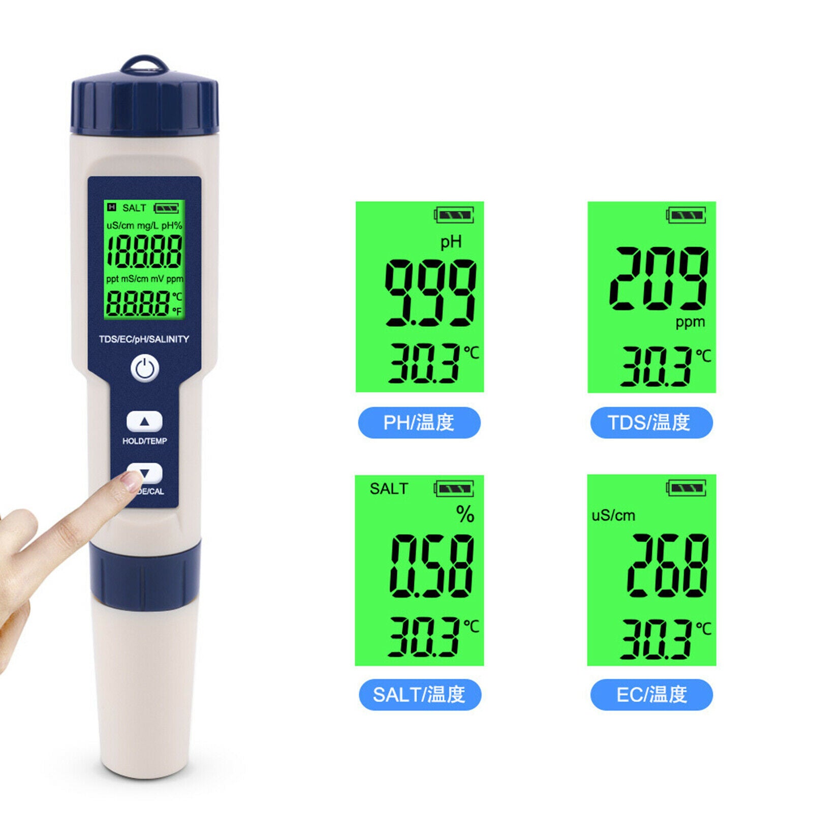 Digital LCD TDS PH Meter Water Purity Pool Salinity Tester Measures Pen