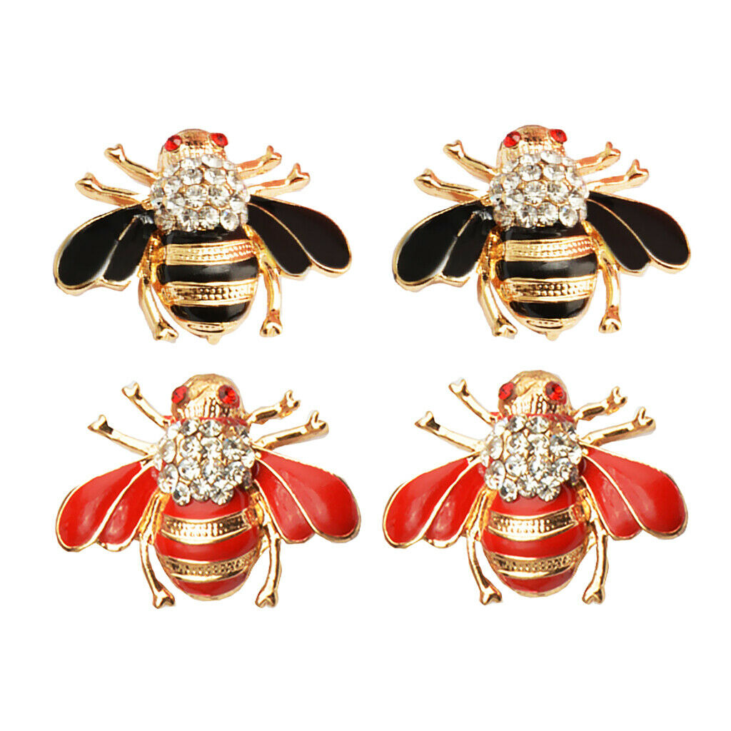 4 Pieces Rhinestone Crystal Insect Animal Honeybee Brooch Pin Broach