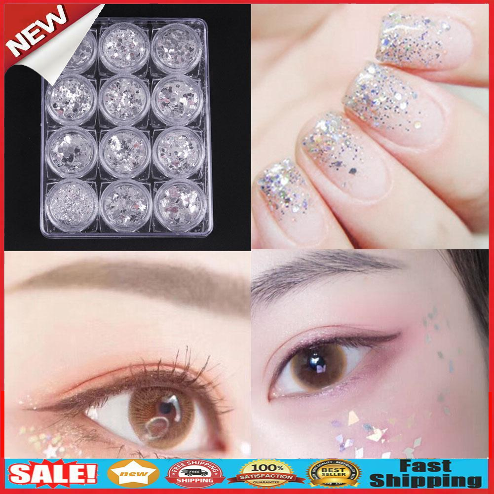 12jars/set Mixed Shaped Nail Art Glitter Sequins Tips Manicure Decor Tools @