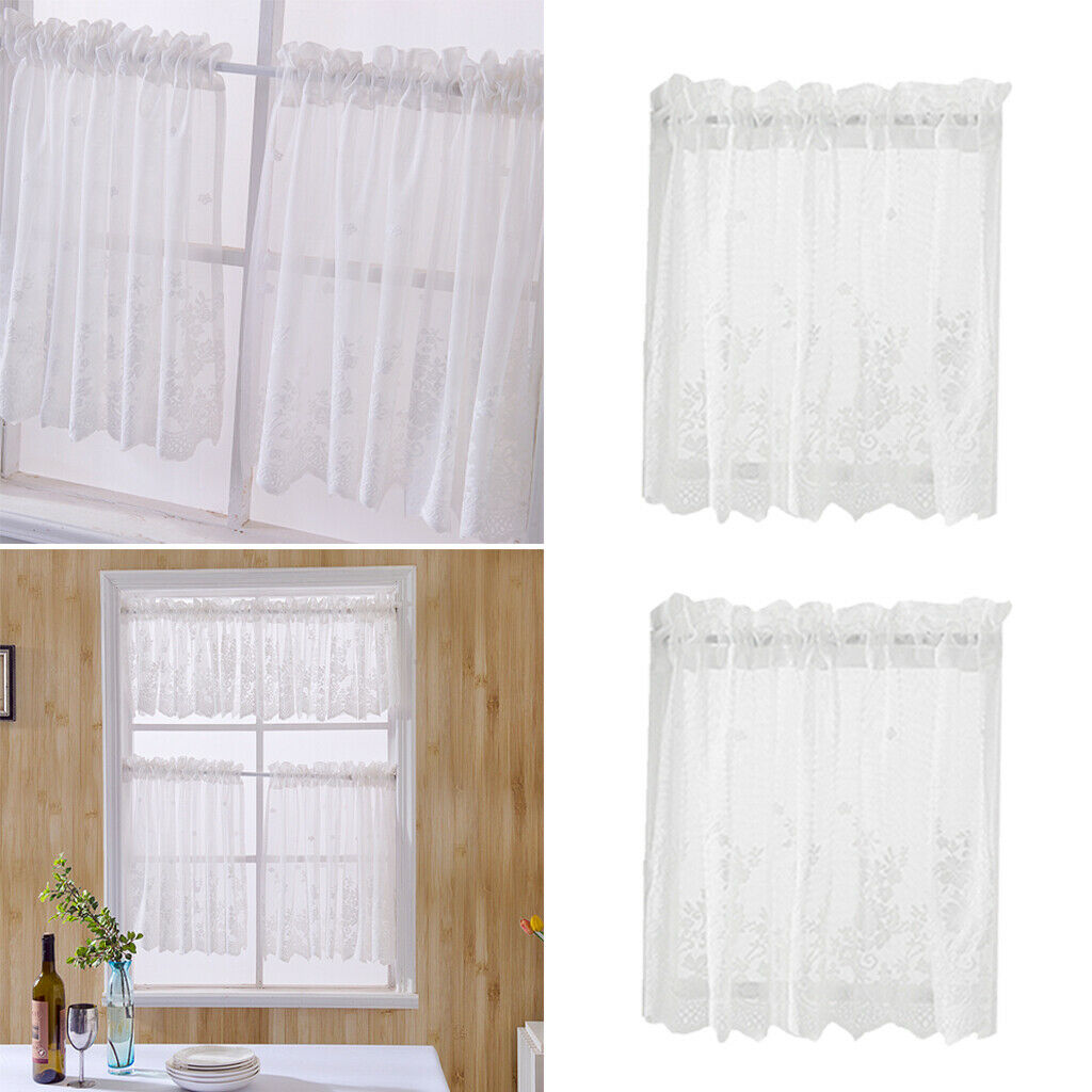 4pcs Embroidered Tier Voile Valance Window Sheer Curtain Home Decor