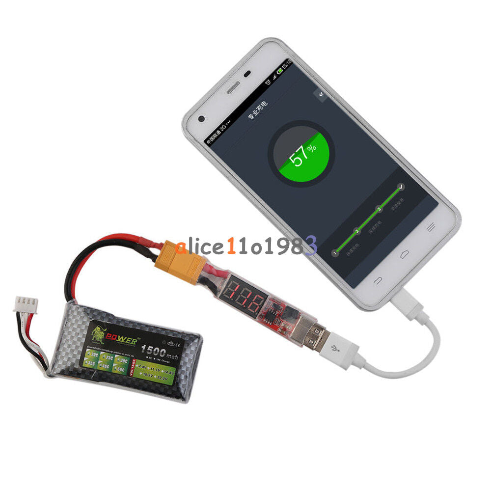 2S-6S Lipo Battery XT60 Plug to USB 5V 2A Charger Converter Adapter for Phone PC