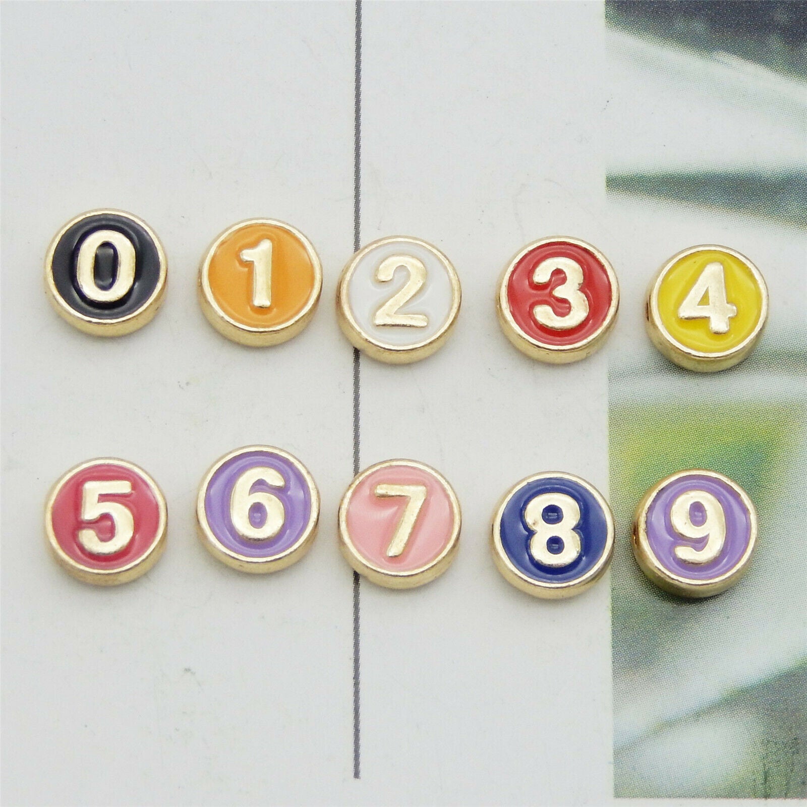 10pcs Multi-Colors Enamel Number 0-9 Beads Spacer Beads for Bracelet Necklace