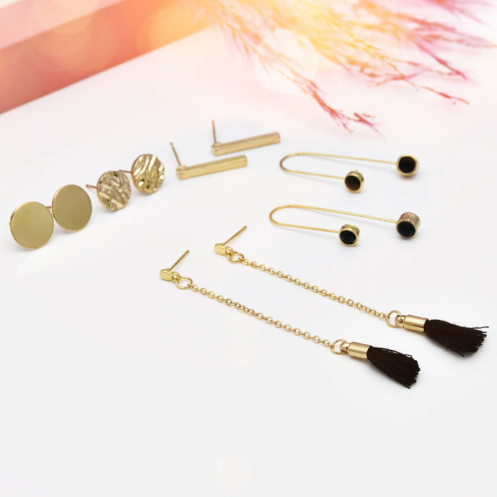 5Pairs/Set Boho Circle Geometry Tassel Earrings Women Stud Ear Earrings Jewelry