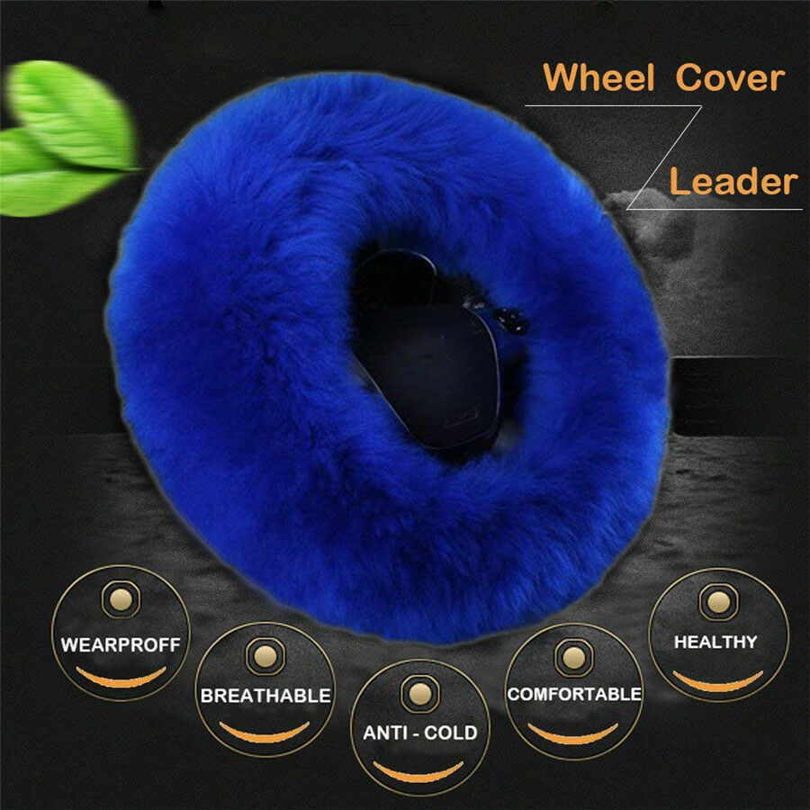 3pcs/set Fur Car Steering Wheel Cover Red Wine Color Wool Winter Essential