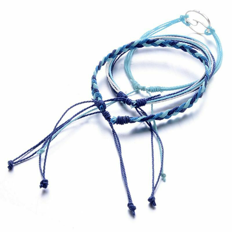 3Pcs Friendship Handmade Waxed Cord Weave Multi-layer Beach Wave Bracelets Kit