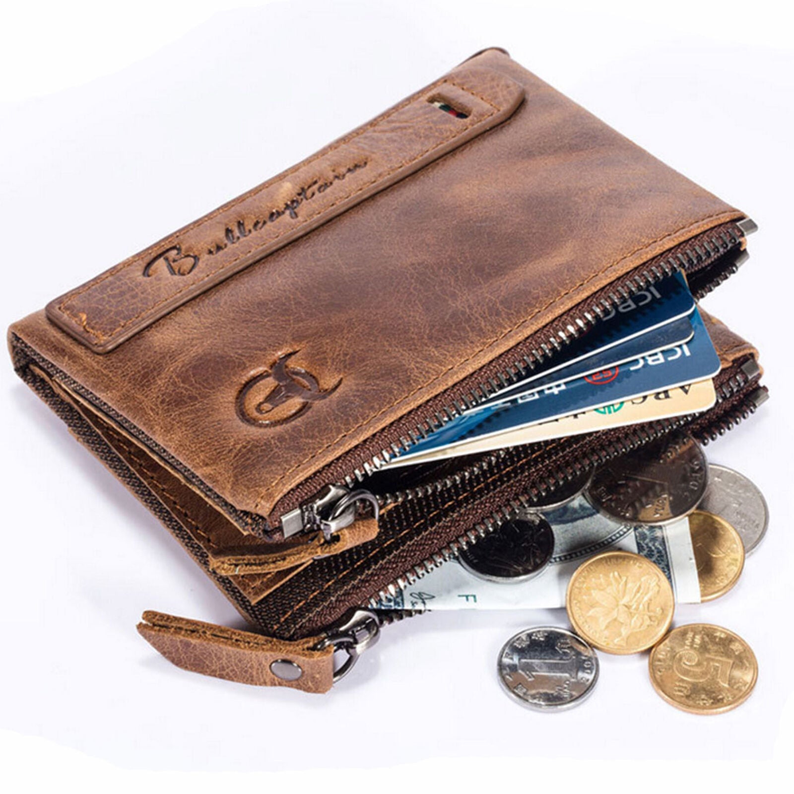 Men's Real Leather Purse Wallet Credit Card Holder Purse Brown