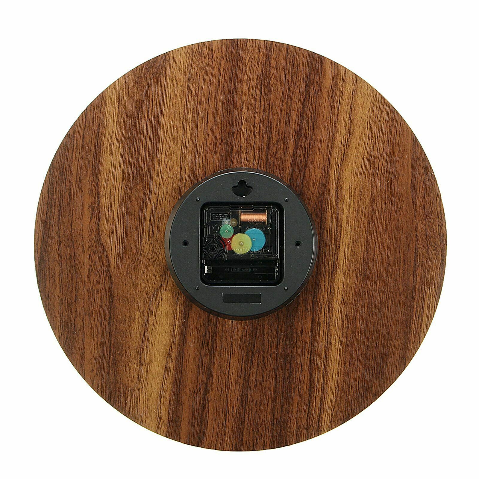 12" Luminous Silent Non Ticking Wooden Glow In Dark Home Decor Quartz Wall Clock