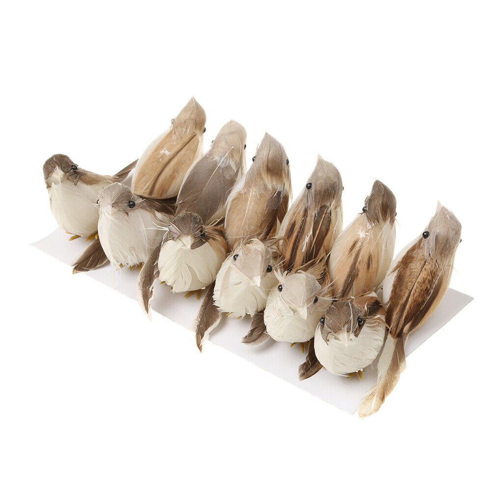 12x Artificial Feathered Birds Decorative Woodland Birds Ornaments