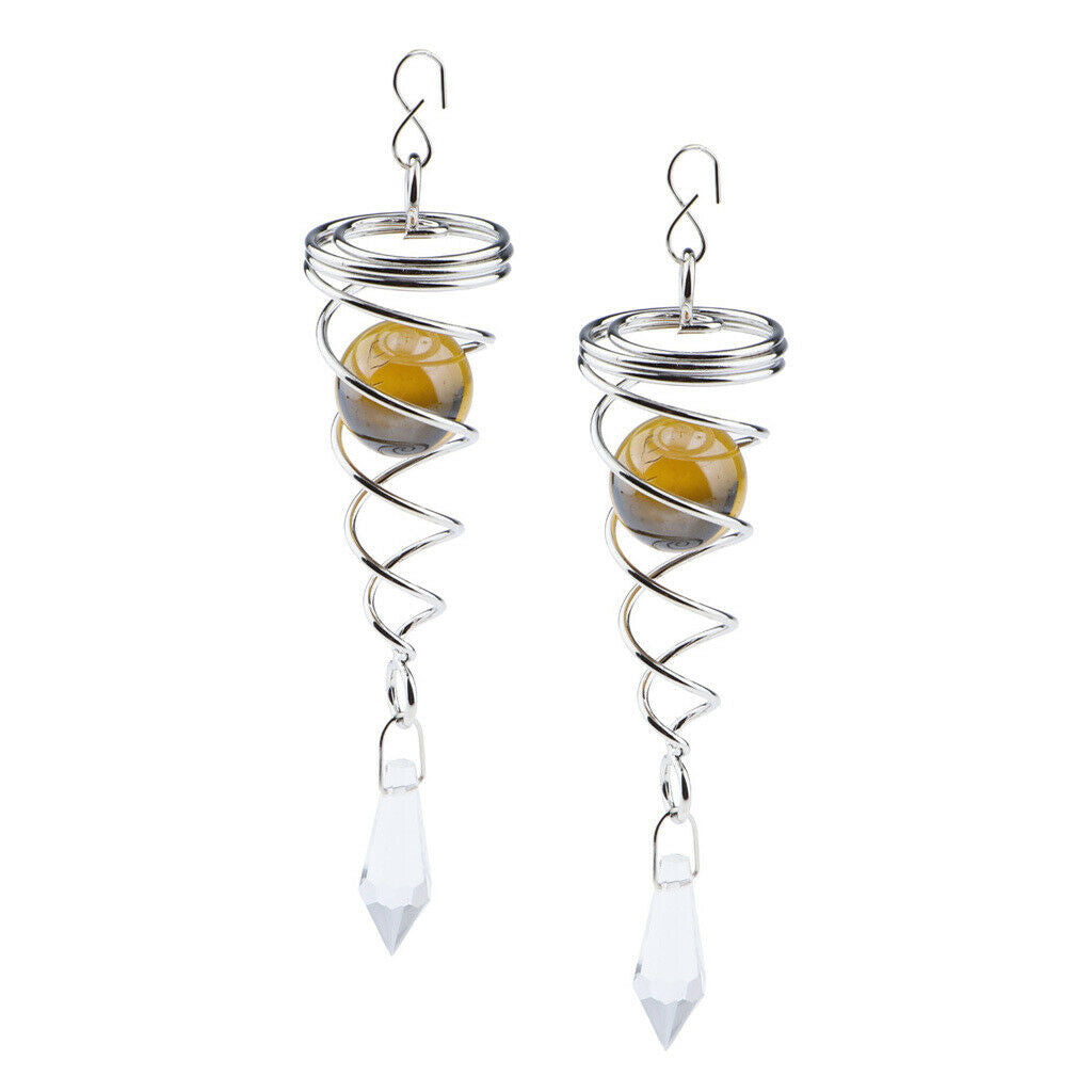 2 X Crystal Spiral Wind  for Indoor Outdoor Decor Amber