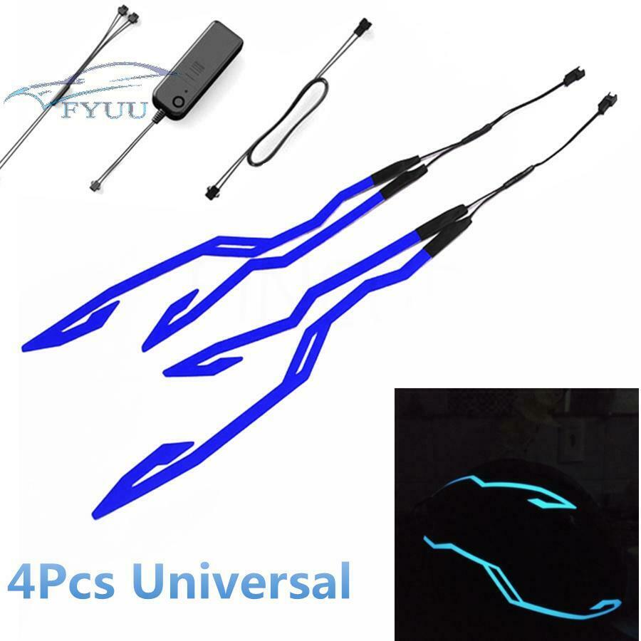 4x Motorcycle Blue LED Night Riding Signal Helmet EL Cold Light Strip 4 Mode Kit