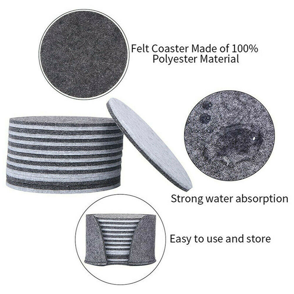 10x Drink Coasters Felt Anti Slip Pad For Table Decoration Round Shape Cup Mats