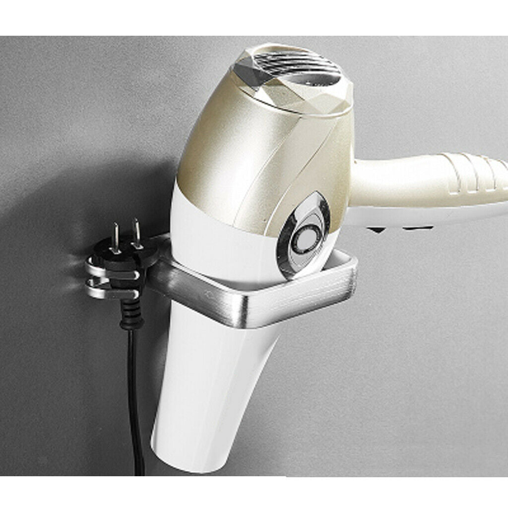 Aluminum Hair Dryer Holder Rack Wall Mounted w/ Hook for Salon Bathroom