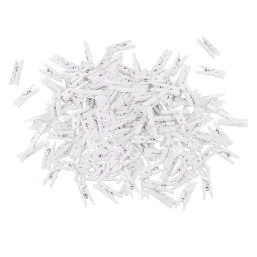 100Pieces White Mini Wooden Clips Clothes Photo Paper Peg Clothespin Craft Clips