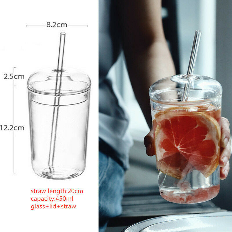 Gift 450Ml Glass Cup with Lid Straw Transparent Mug Milk Coffee Drinking Cup 1Pc