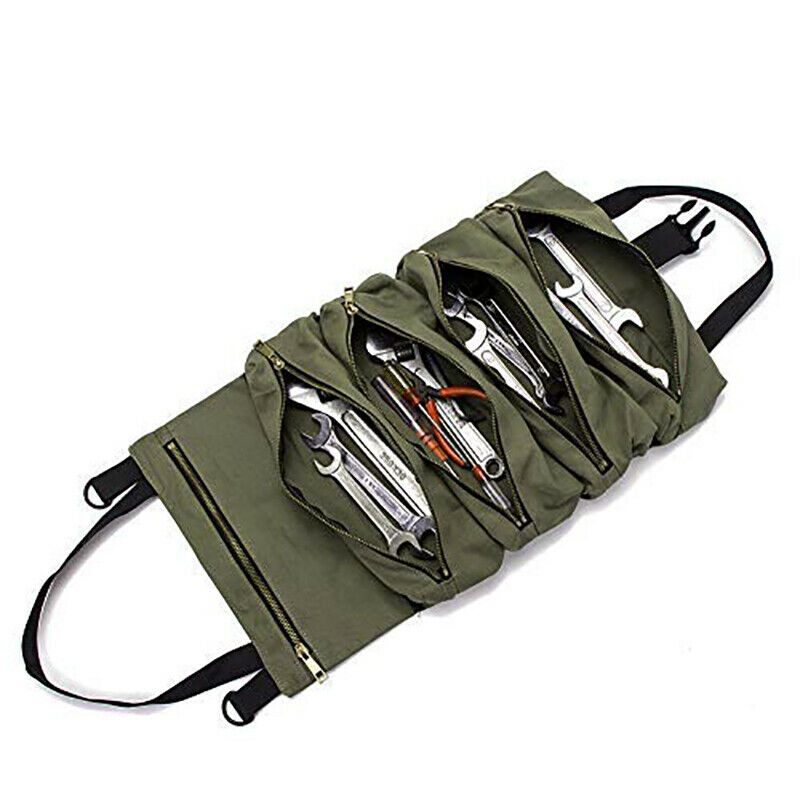 Car Back Seat Multi-Purpose Tool Roll Up Bag Pouch Roll Tools W/5 Zip Pockets HN