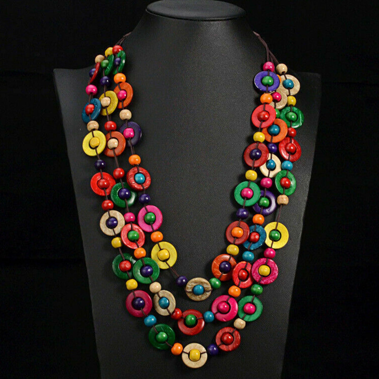 Retro Ethnic Bohemia Necklace Wooden Beads Jewelry Pendant Sweater Chain New