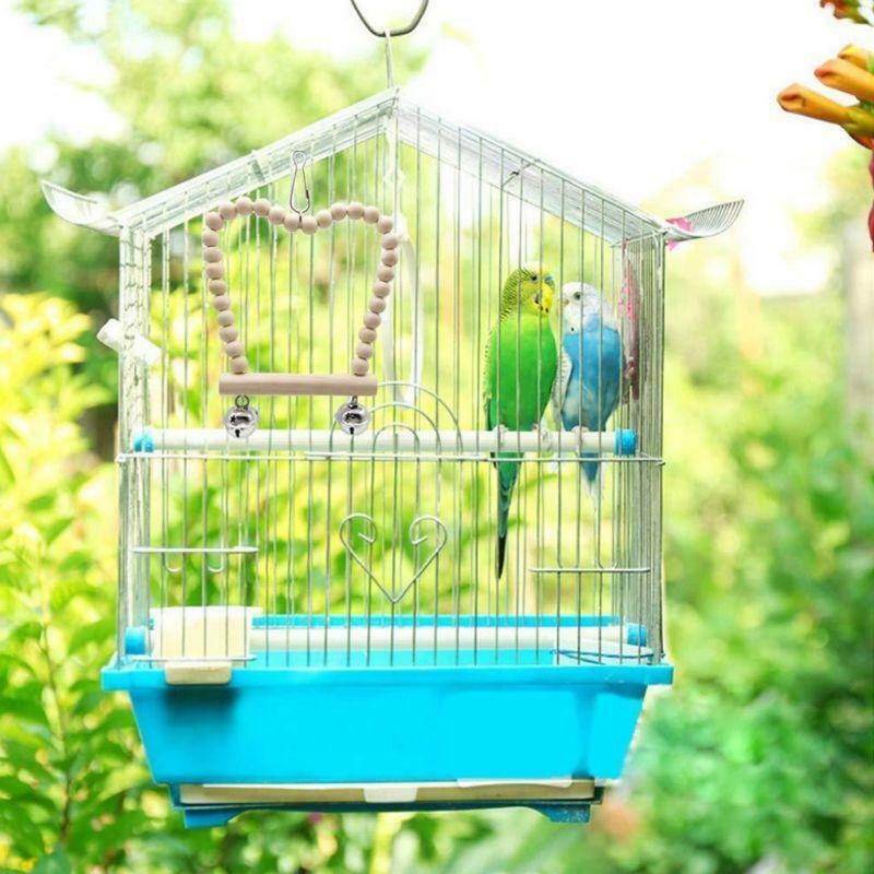 8 Pcs/set Bird Parrot Swing Chew Toys Natural Wood Hanging Bell Birds Cage Decor