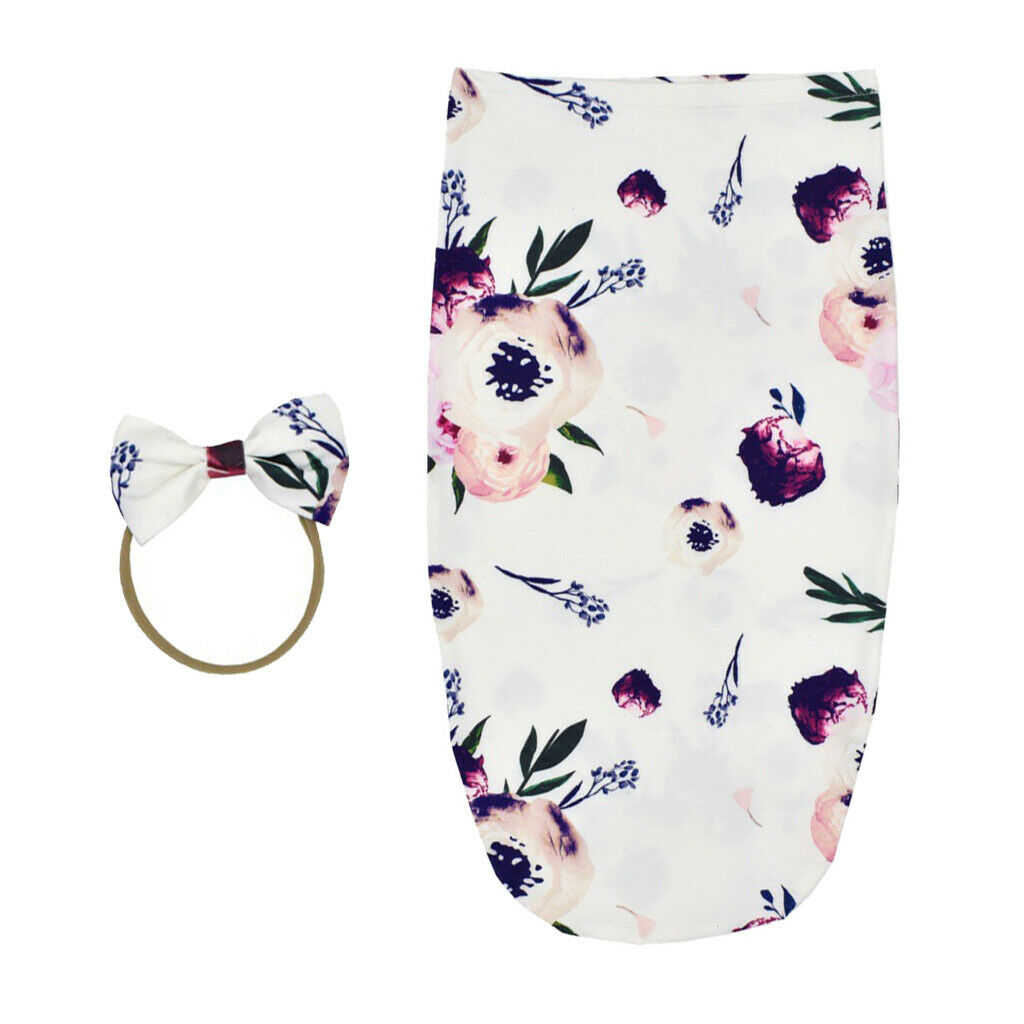 Newborn Infant Baby Swaddle Wrap Sleeping Bag with Hairband Set Purple