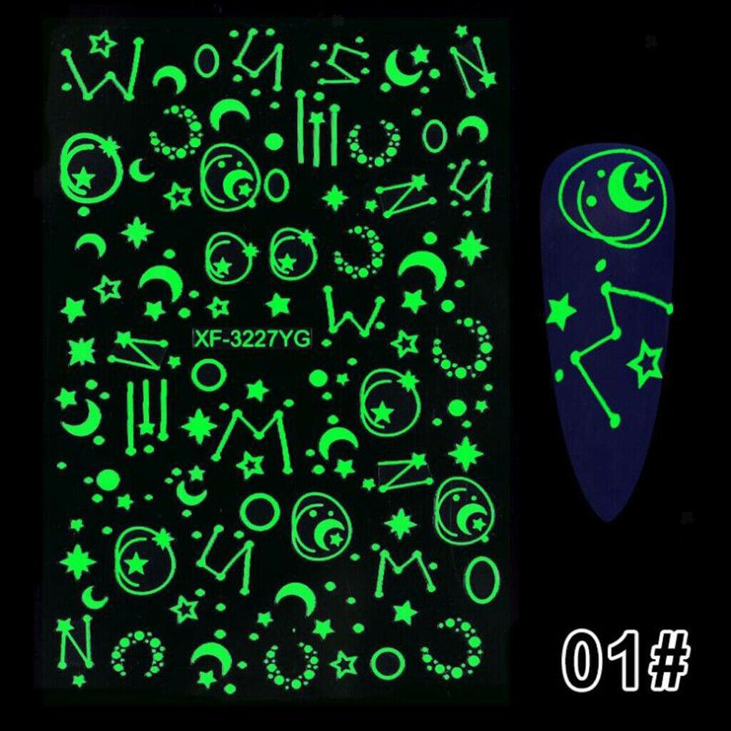 Set of 5 Girls DIY Luminous Self Adhesive Nail Art Stickers Decals Stencils