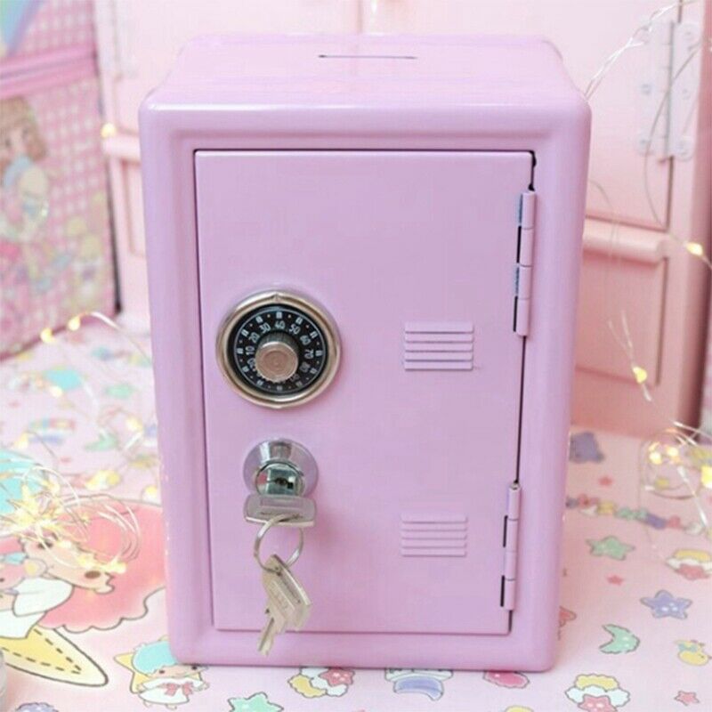 Kids Money Banks, Mini Money Box Gift Safe Case Password with Key Metal MoneD2D3