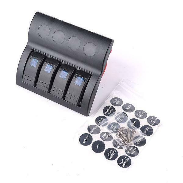 4 Gang Waterproof Car Marine Rocker Switch Panel Circuit Breaker Blue LED