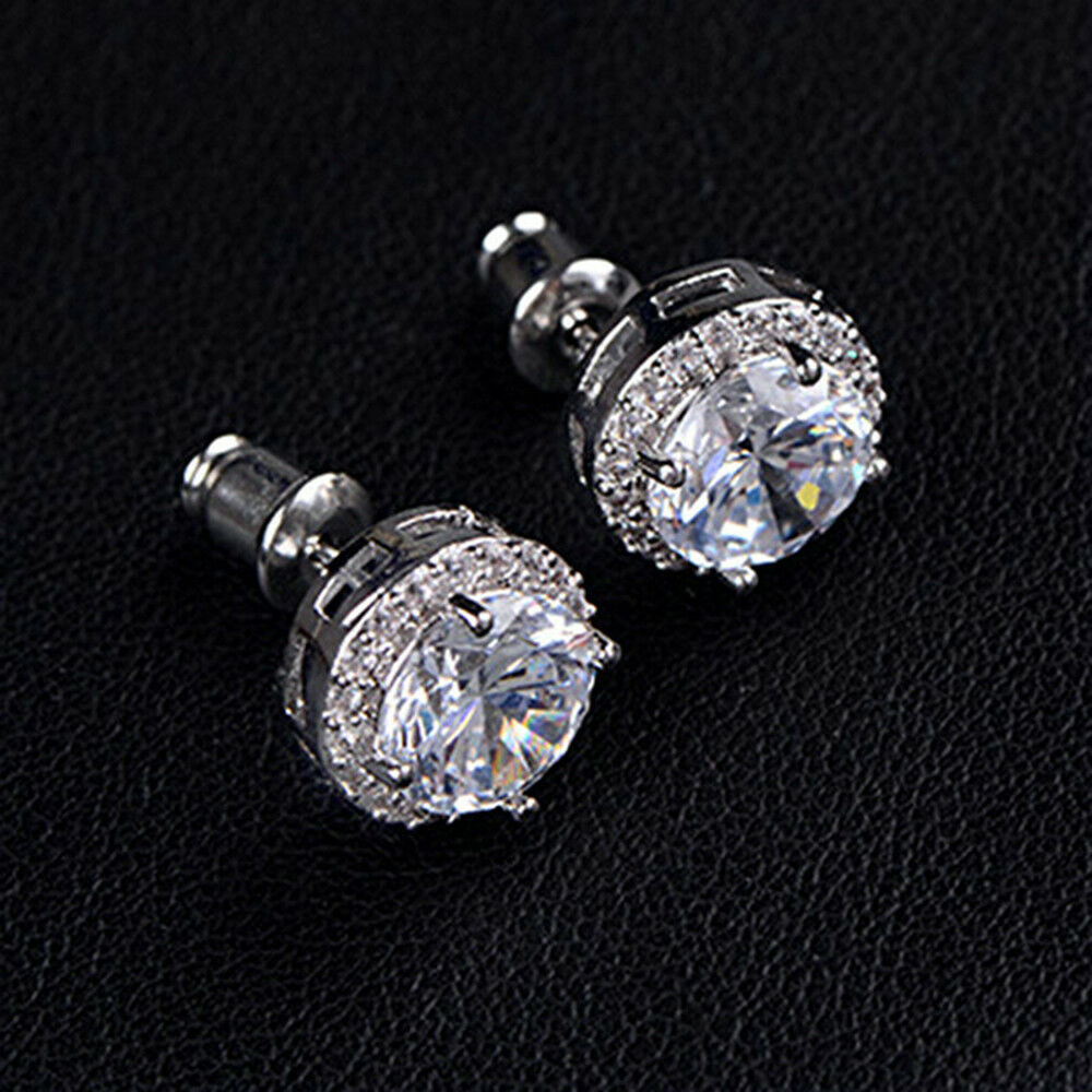Women Nice Crystal Inlaid Zircon Ear Stud Platinum Plated Earrings jewerly gift