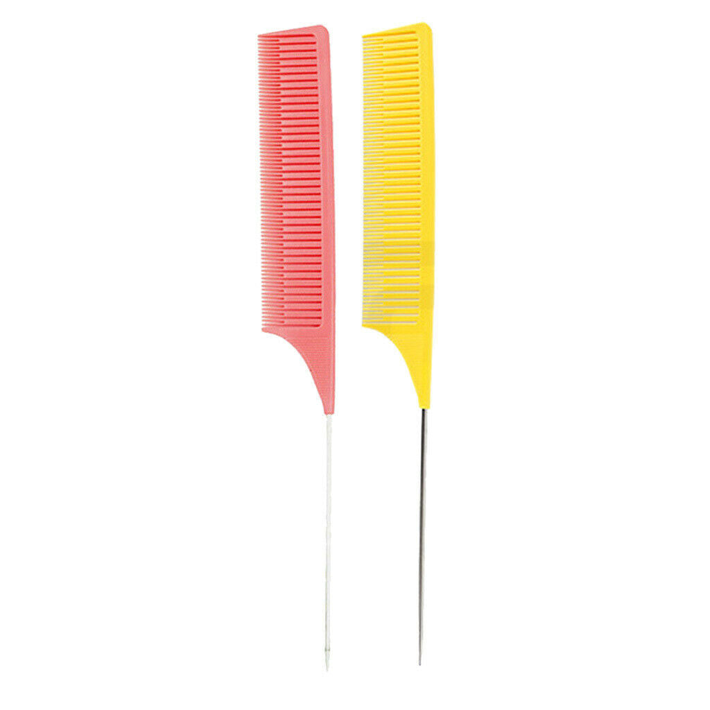 2 Pieces ABS Weave Highlighting Foiling Hair Comb for Hair Combs Pink+Yellow