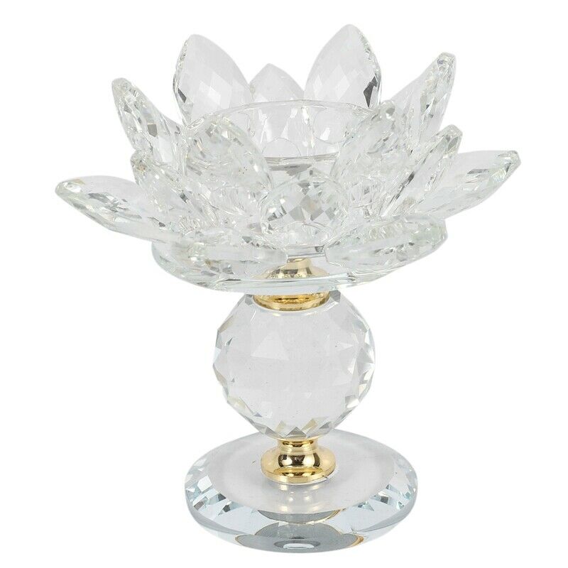Glass Block Lotus Flower Metal Candle Holders Feng Shui Home Decor Big TealighR8