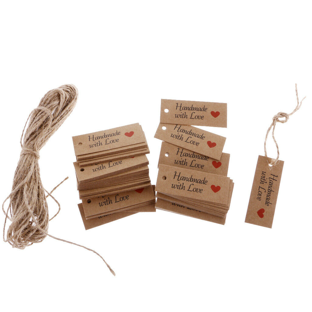 100 Packs Rectangle Retro Kraft Card DIY Party Gift Tag Luggage Label Rope