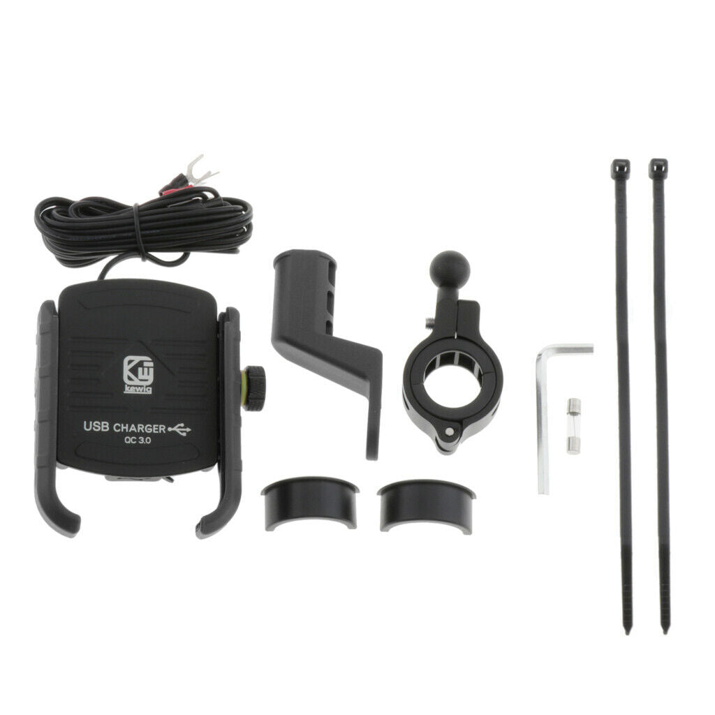 Stable Motorcycle Handlebar Phone Holder+QC3.0 Smart Quick Charger Black