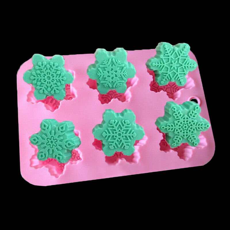6-Snowflake Silicone Soap Chocolate Molds Ice Tray Cake Jelly Christmas Mould