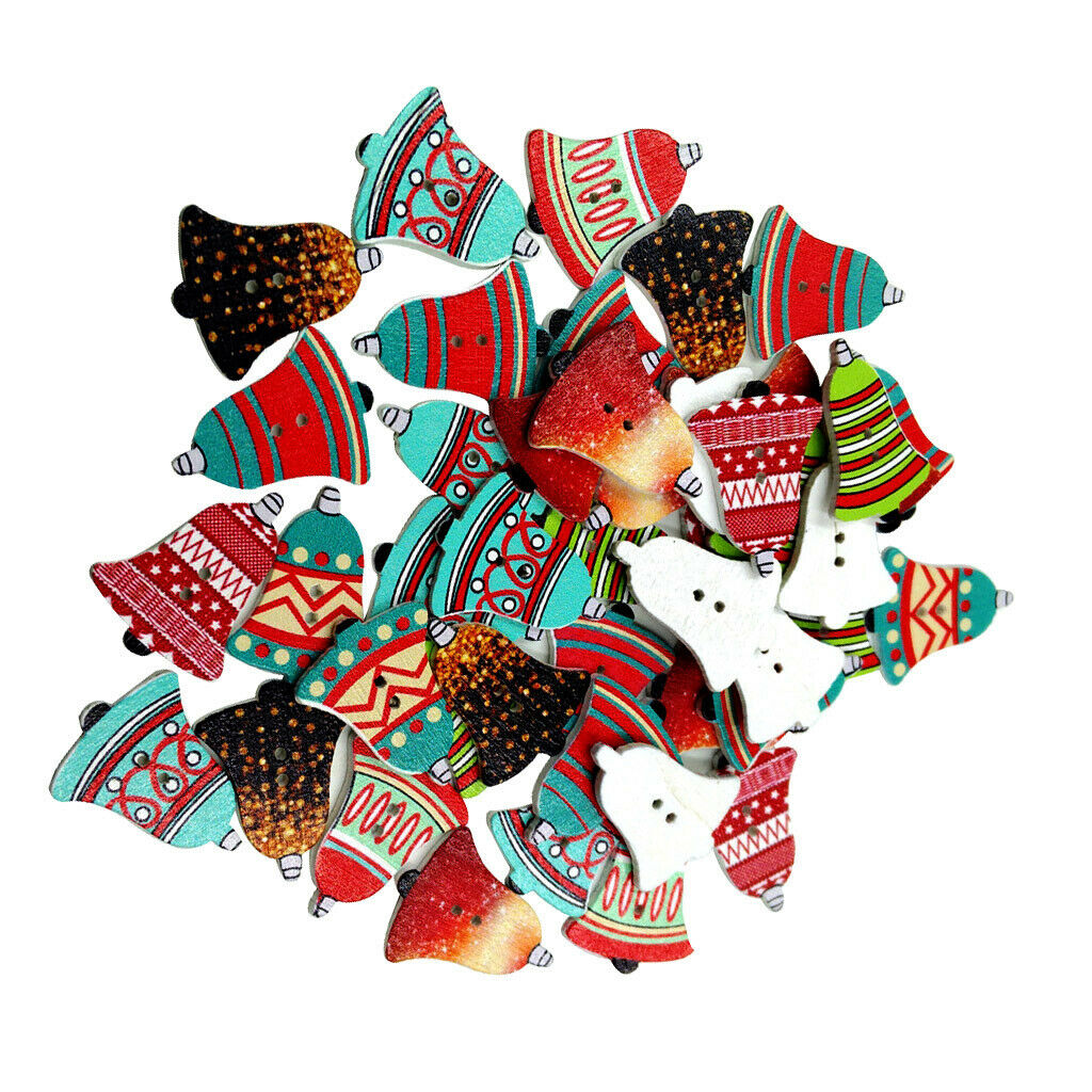50 Piece Christmas Bell Design Wooden 2-holes Craft Buttons For Scrapbooking