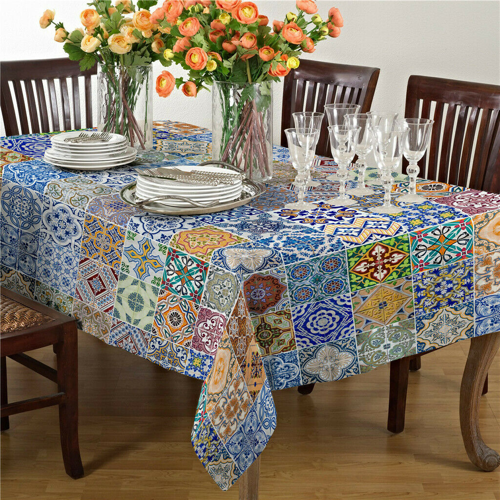 Rectangle Digital Printed Decor Tablecloth  Bohemia Grid