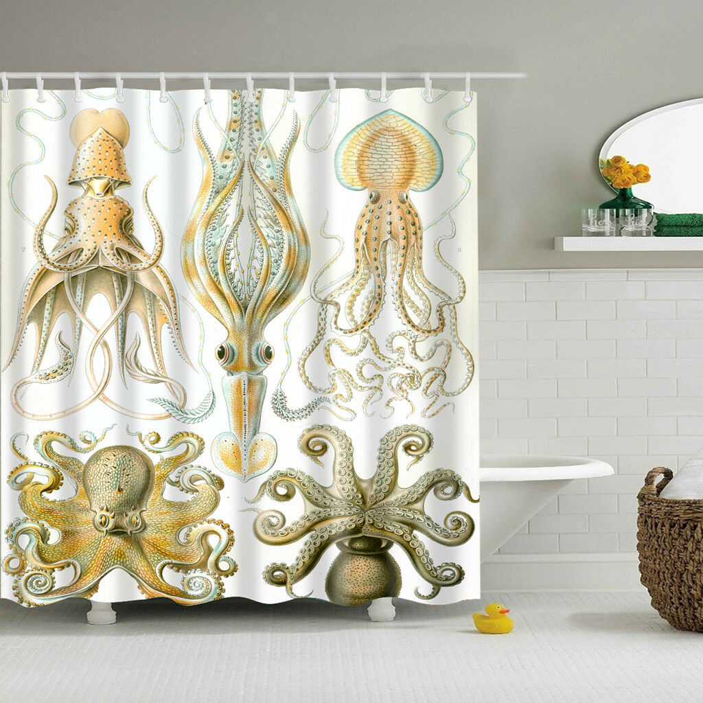 Octopus Pattern Home Decorations Shower Curtain Set with 12 Hooks 180x180cm