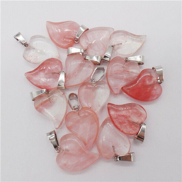 15Pcs 19x17x6mm Red Cherry Quartz Heart Pendant Bead DIY Jewelry Making HH9563