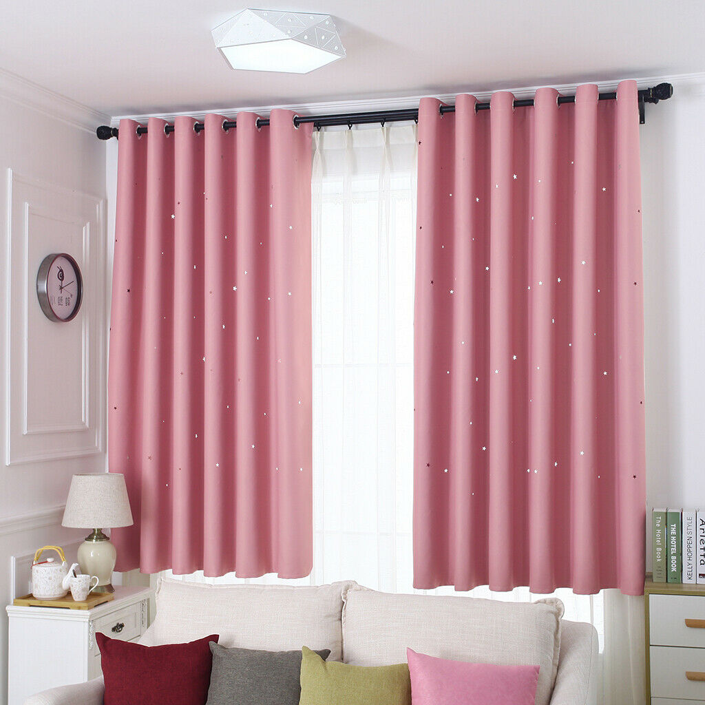 Romantic Hollow Star Blackout Curtain for Bedroom Pink_132x160cm
