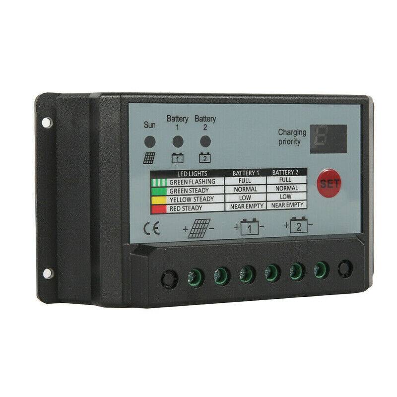 20A Dual Battery Solar Panel Charge Controller Regulator for 12V 24V Batteries