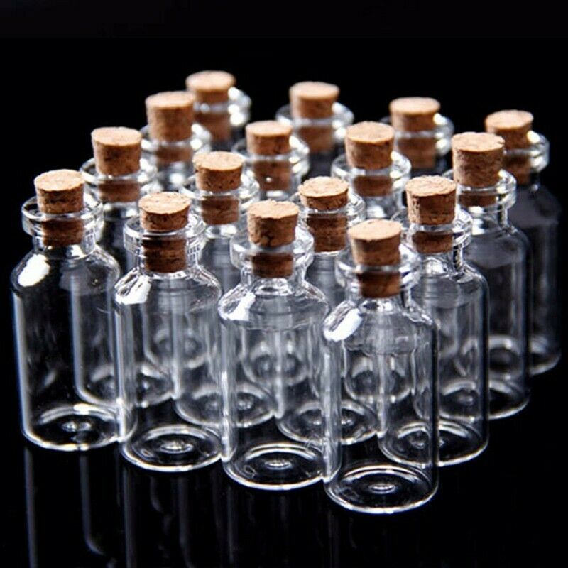 10 pcs Clear Empty Bottle Glass Pendant Vial with Cork Jewelry Making Charm 5ml