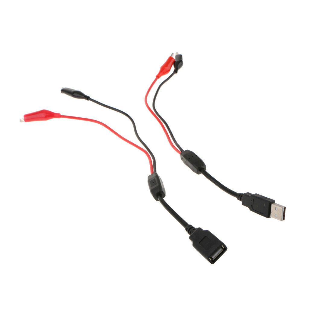 Alligator Test Clips Clamp to USB Male + Female Power Supply Adapter Wire