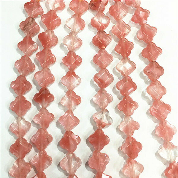1 Strand/14Pcs 14x14x6mm Red Cherry Quartz Faceted Clovers DIY Loose Beads HH596