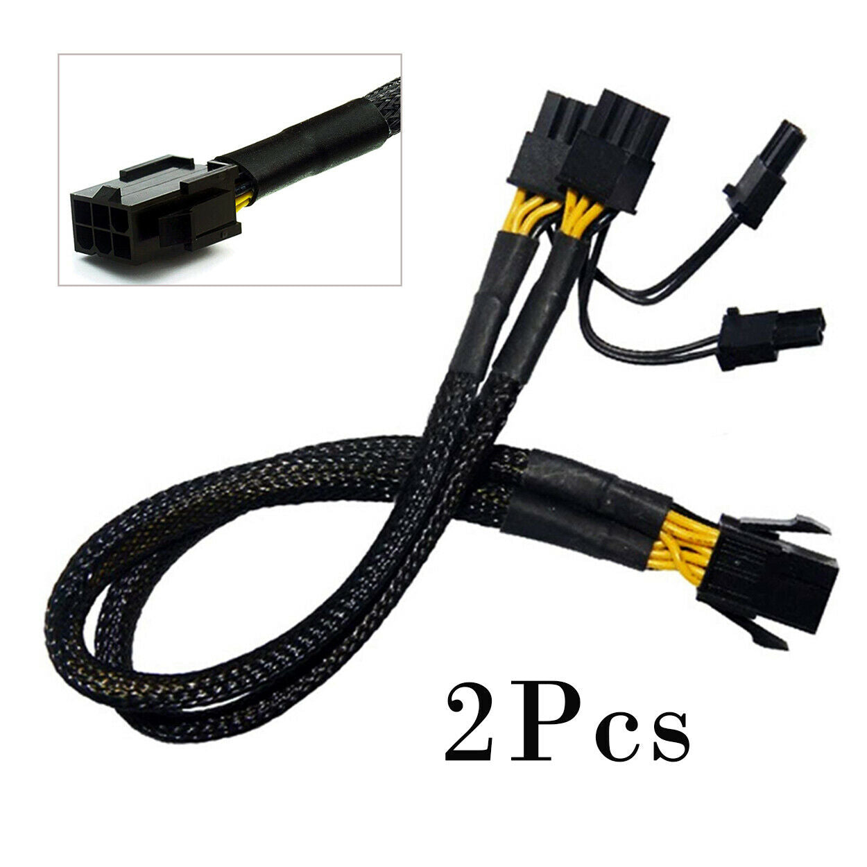 Black Sleeved PCI Express Splitter Cable 6-Pin To 2X PCI Express 6+2-Pin 18AWG