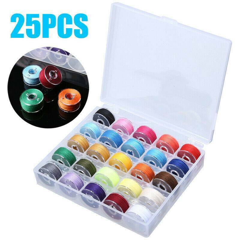 Lots 25pcs DIY Sewing Thread Set with Plastic Bobbins Sewing Machine Spools Case