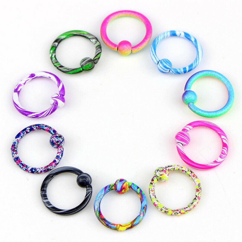 10PCS Body Piercing Round Captive Bead Nose Ring Hoop Stud Gauge Women Jew.l8